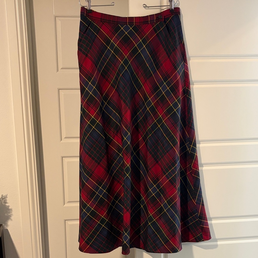 Plaid A-Line Skirt - Red and Blue